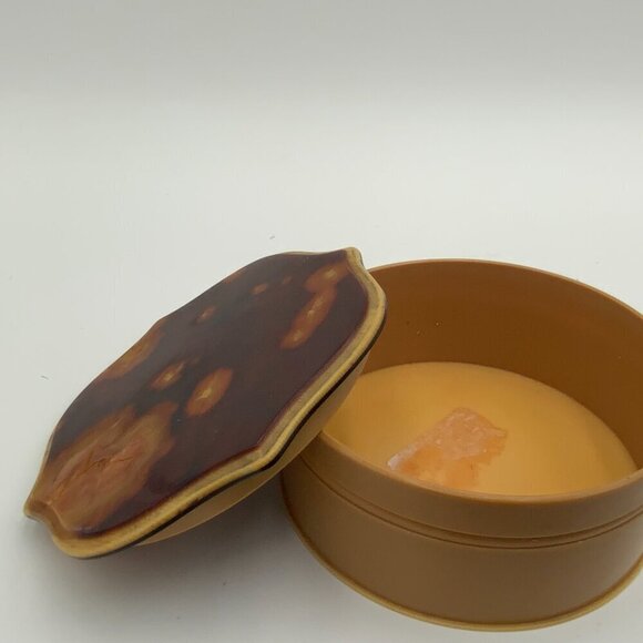 VTG Art Deco Tan Celluloid Powder Puff Box w/Tortoise Design Lid 4 1/2" x 2" - Picture 4 of 10